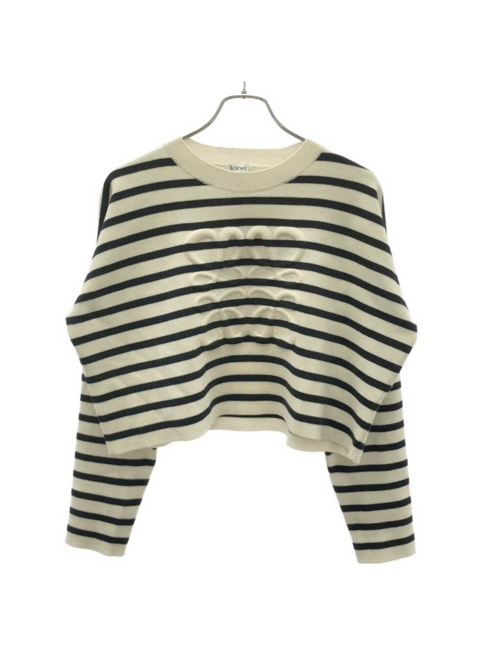 Loewe Anagram Embossed Beau Dark Lopped Knit Sweater White Navy